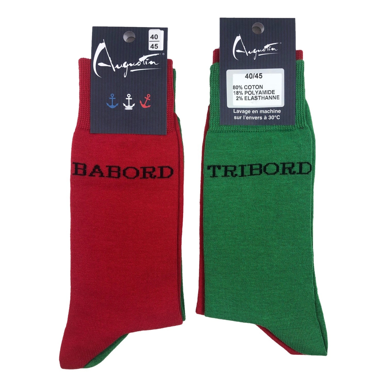 Chaussettes dépareillées Bâbord Tribord (rouge/vert) – Boutique Augustin