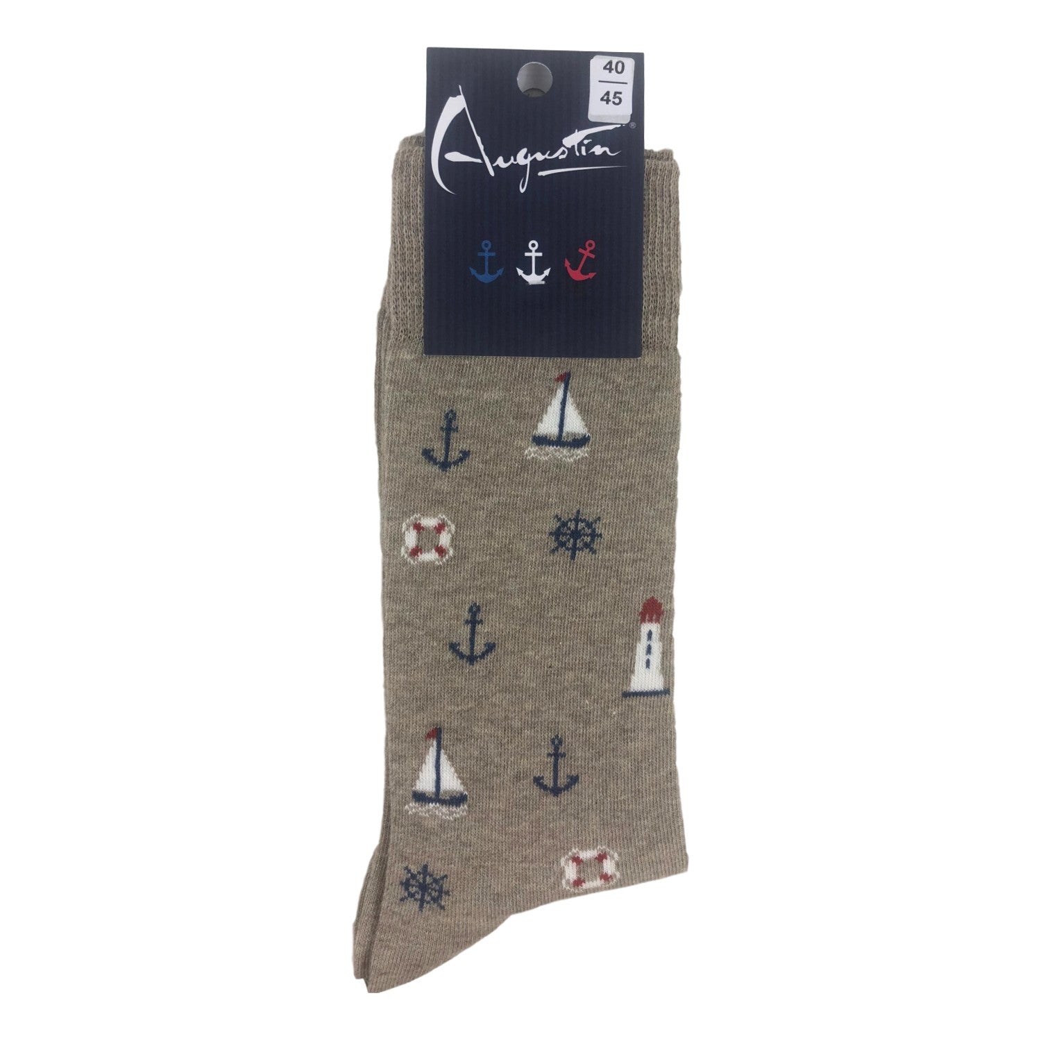 Chaussettes Skipper motif voilier phare ancre et barre – Boutique Augustin (vue 2)