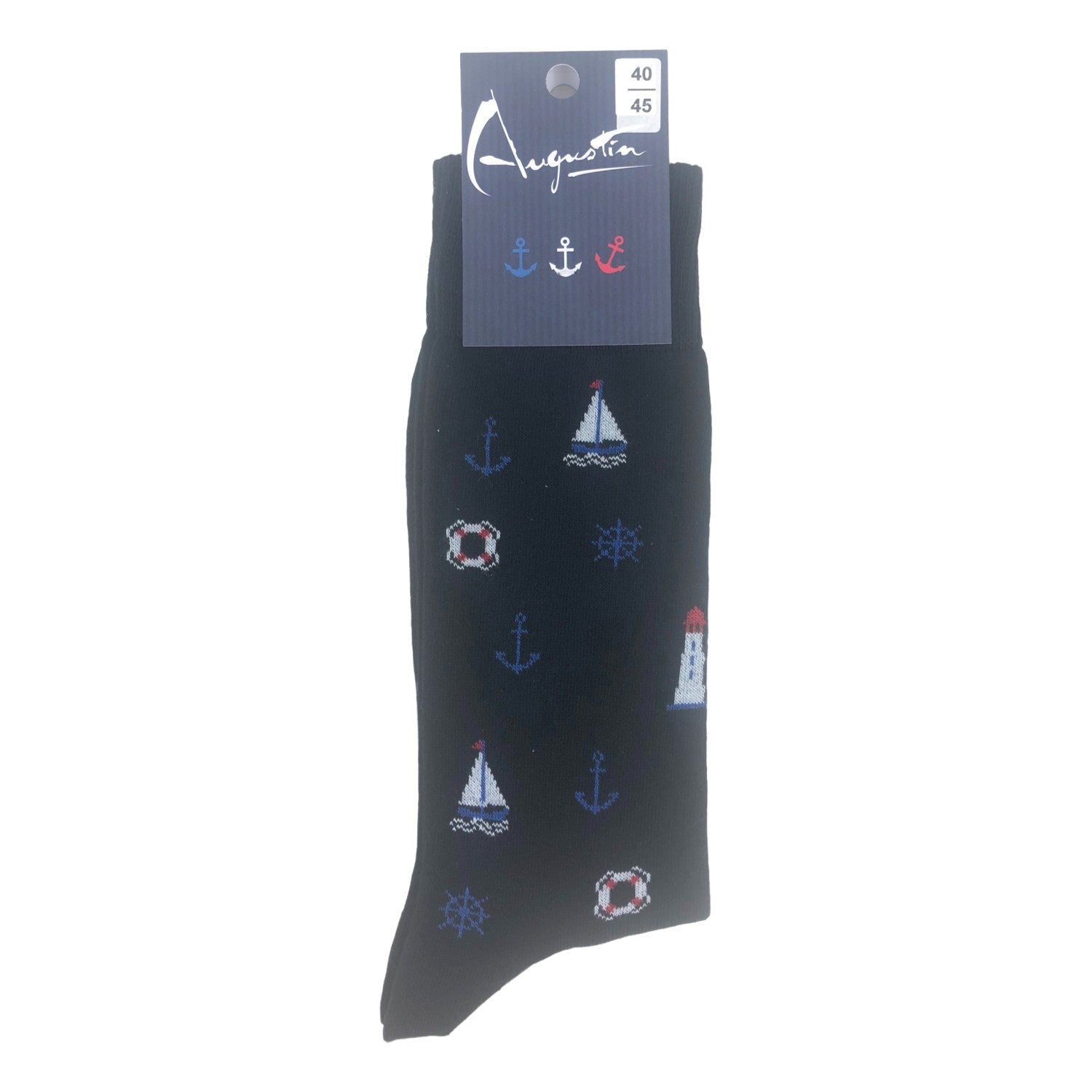 Chaussettes Skipper motif voilier phare ancre et barre – Boutique Augustin